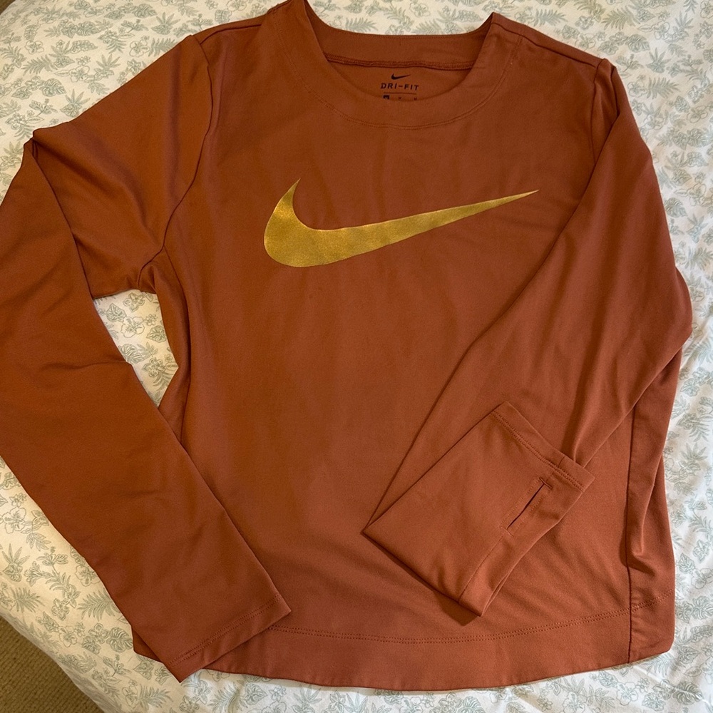 Nike Dri fit Burnt Orange Long Sleeve with Gold Logo